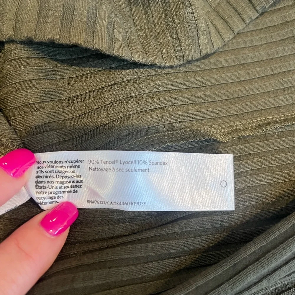 Eileen Fisher Tencel Stretch Rib Ribbed Knee Sleeved Green Olive Dress M New - Picture 8 of 8